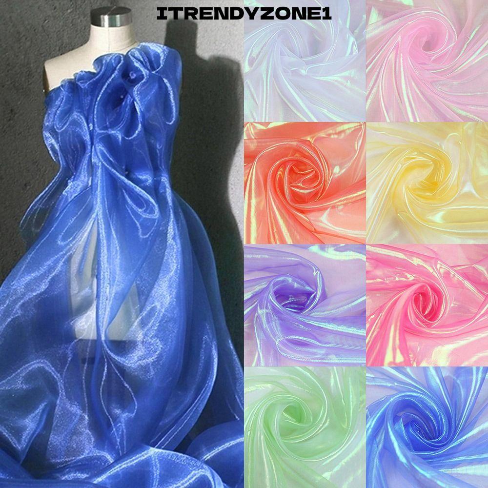 ITRENDYZONE1 Vải tuyn Laser, Vải Organza Sáng Bóng Mỏng, Trang Trí Vải Tulle Trong Suốt Organza Váy 