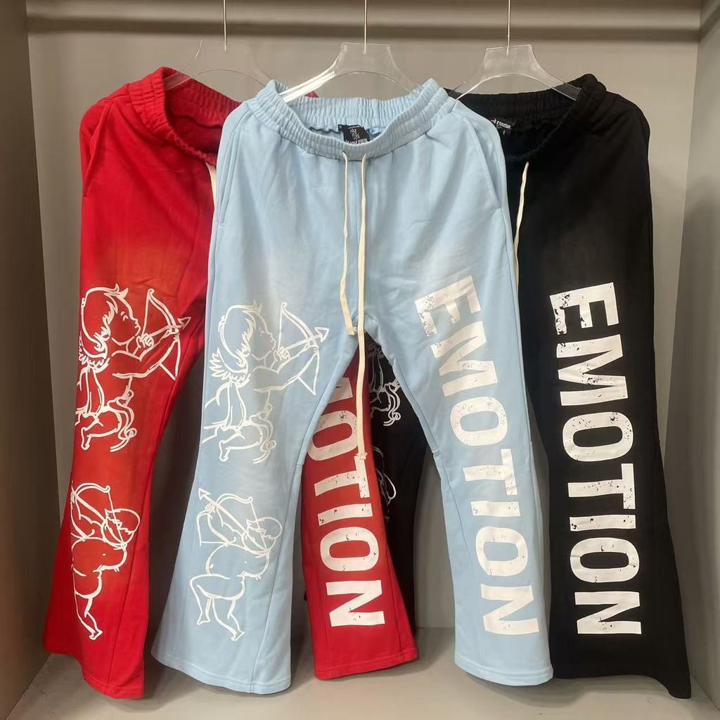 WFLY MIXED EMOTION Archery Angel Letter Print Drawstring Sweatpants Sports Casual Unisex Trousers