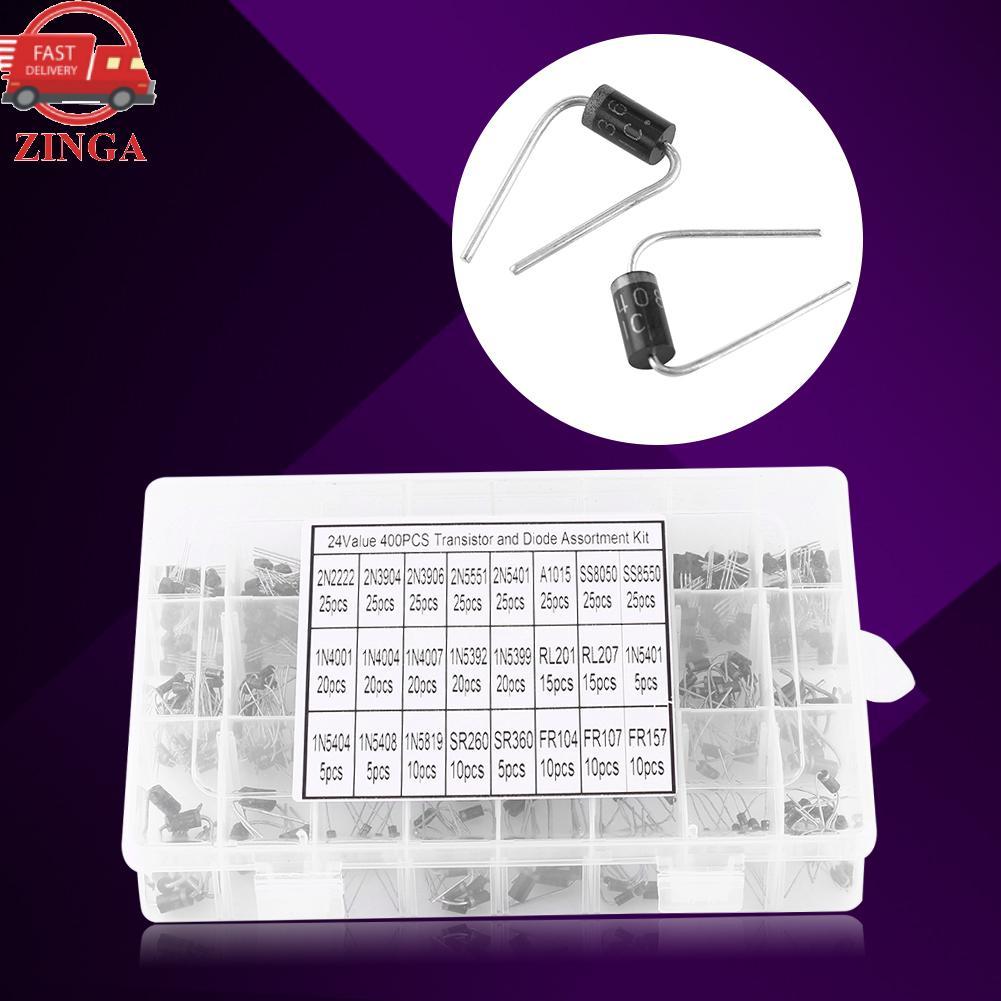Zinga Bộ 400 Tụ Điện Zinga 24 Giá Trị Bóng Bán Dẫn NPN PNP Và Điốt Chỉnh Lưu Bộ Các Loại Tụ Điện Côn