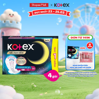 Combo 4 gói Băng vệ sinh Kotex Siêu Ban Đêm 28cm/35cm Mặt lưới Mềm hóa