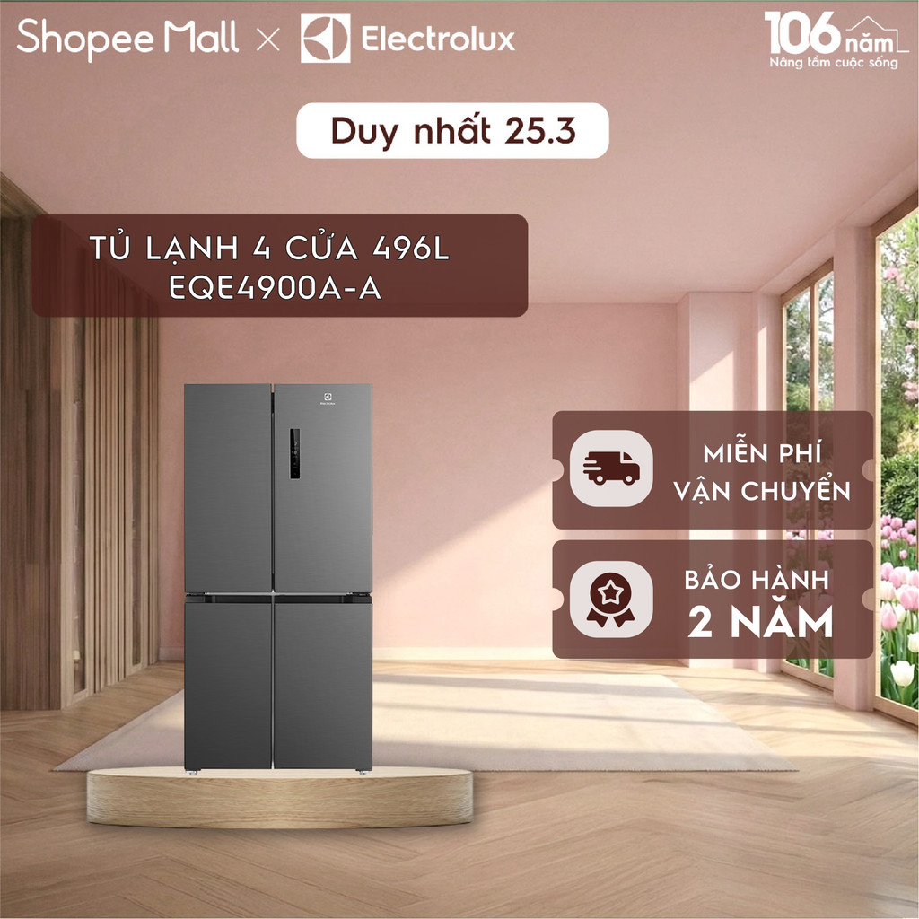 Free giao hàng - Tủ lạnh 4 cửa Electrolux 496L EQE4900A-A - sang trọng, EvenTemp tiết kiệm điện, cấp đông nhanh