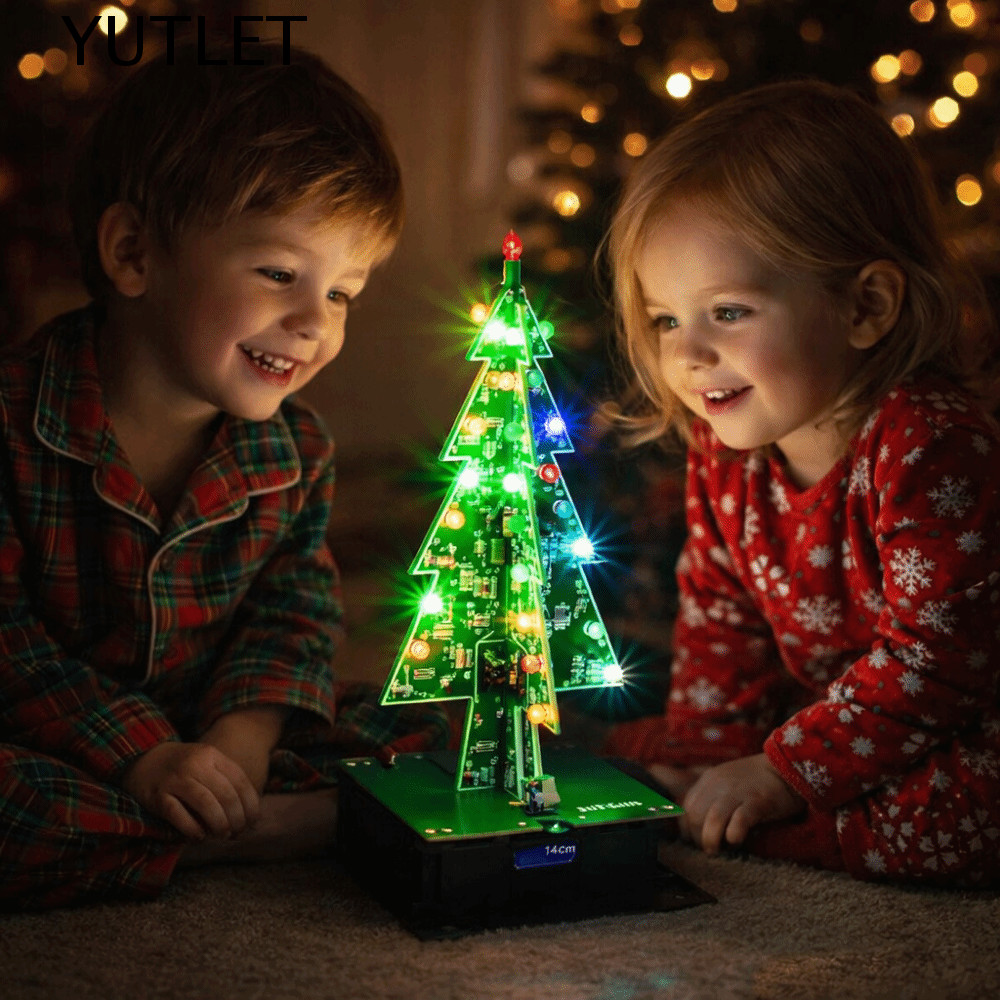 Bộ cây thông Noel LED 3D YUTLET, đèn LED LED màu đỏ xanh vàng thiết kế ba chiều LED đồ chơi nhấp nhá