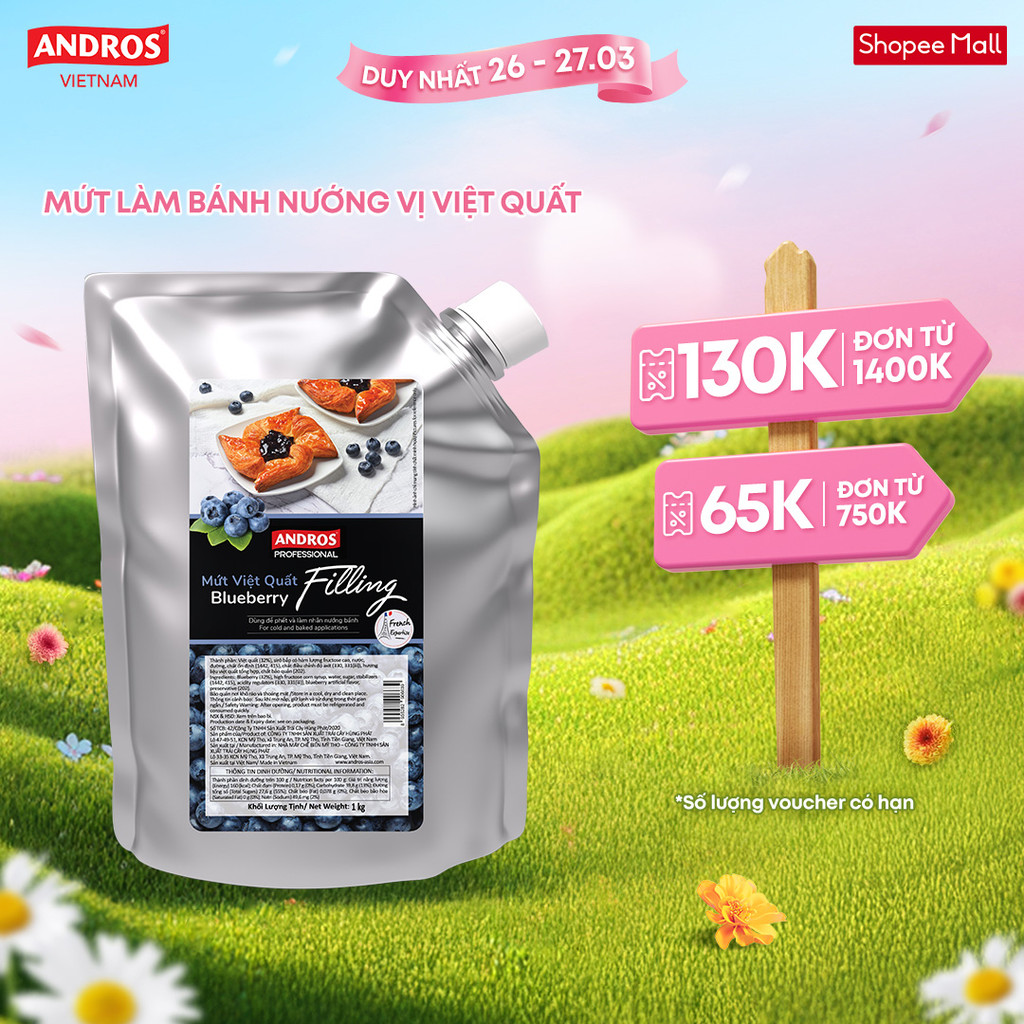 Mứt Làm Bánh Nướng Vị Việt Quất -  Hàm lượng trái cây cao - FILLING - Nguyên liệu làm bánh - 1KG