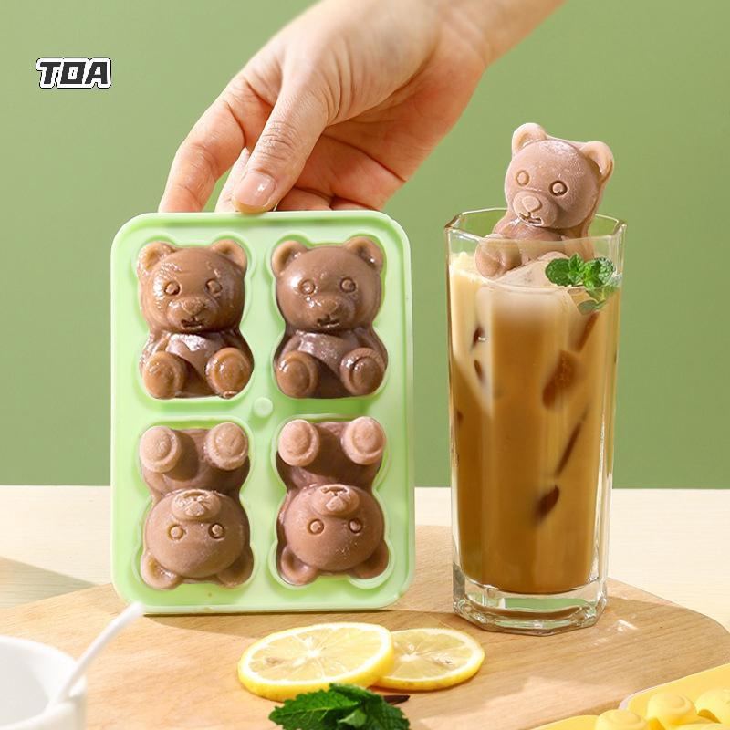 TOA 3D Bear Ice Cube Mold Bear Ice Cube Tray, Máy làm đá viên silicon dễ dàng tháo rời, Khay đựng đồ