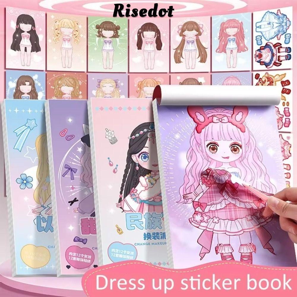 RISEDOT Girl Sticker Book, Không cắt Phim hoạt hình Dress Up Sticker Book, DIY Princess Dress Book