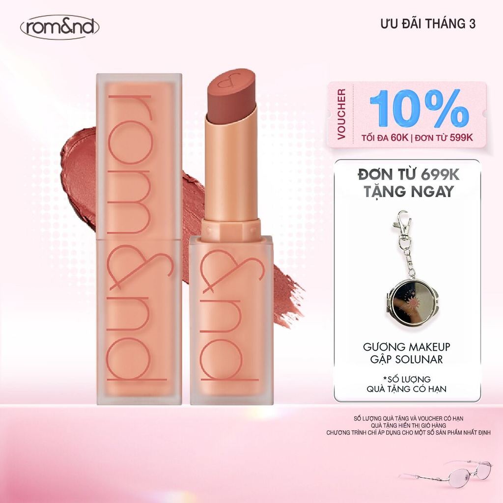 [Rom&nd] [Muteral Nude] Son thỏi lì, lên màu siêu xinh Hàn Quốc Romand Zero Matte Lipstick 3g