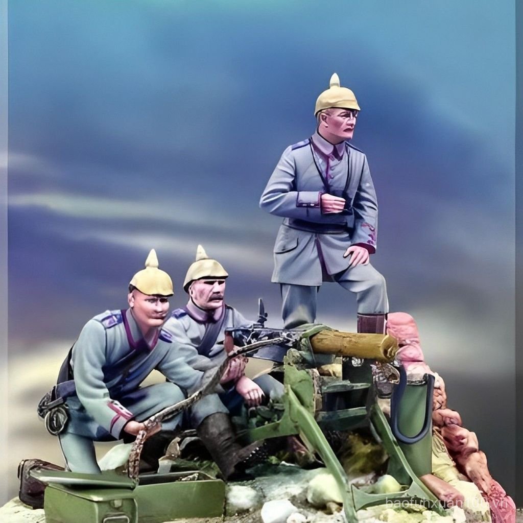 Speed Fighting Spirit GK1 / 32 Resin Model German Soldier Machine Gun Team (3 người có đế) Hình Trắn