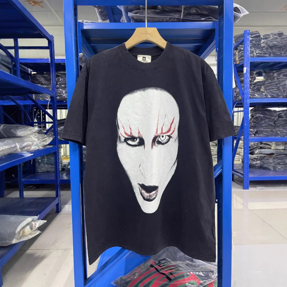 TBPJ Vintage Vintage high street washed distressed short-sleeve Marilyn Manson rock band t-shirt T T