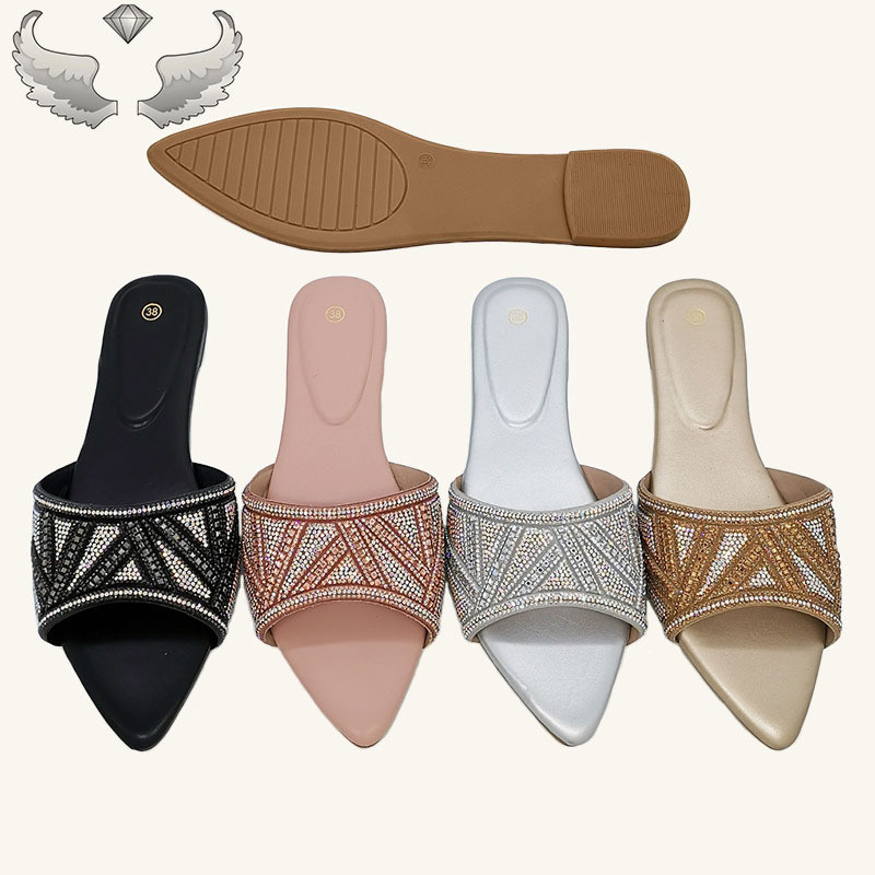 Dép Giana Thời Trang Kim Cương Giả Mũi Nhọn Thiết Kế Thủ Công Giày Nữ