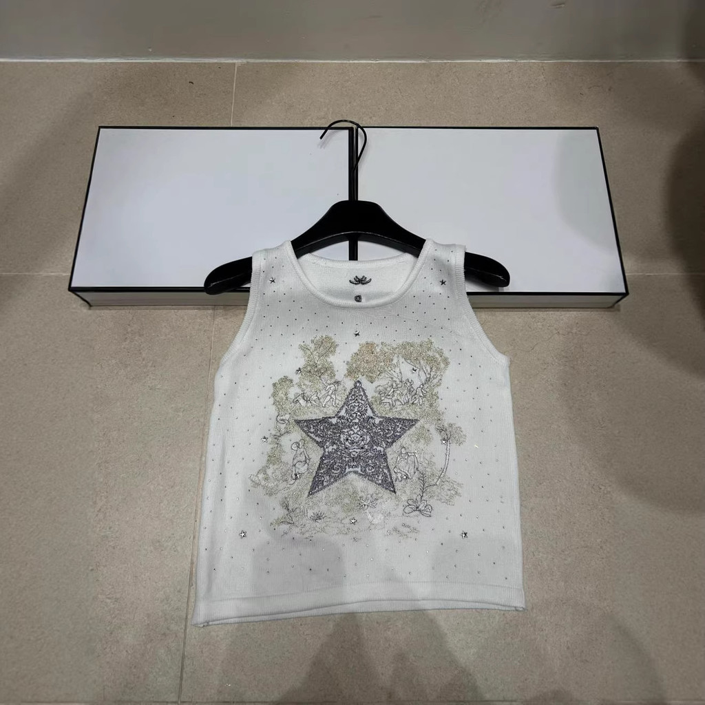 YM69 DR Spring and summer new style knitted letter rhinestone floral pentagram sleeveless pullover s