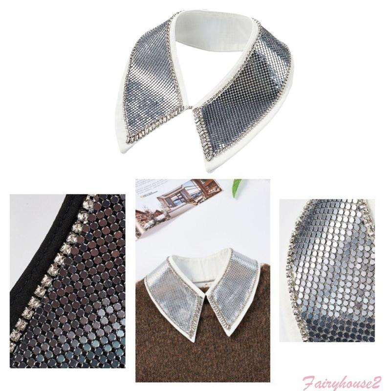 Heavy Duty Jeweled Half Shirt Collar False Collar Crystal Lapel Half Shirt Collar