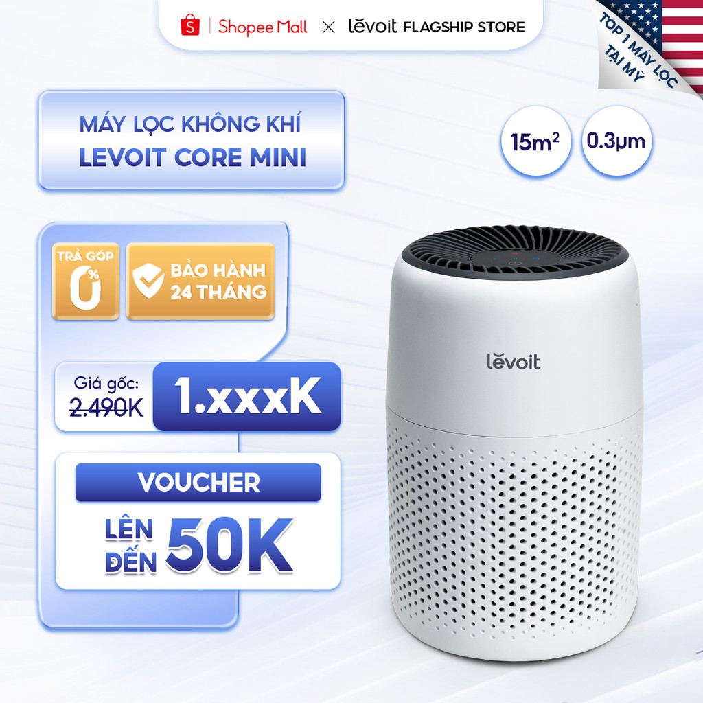 Máy Lọc Không Khí Levoit Core Mini 15-17m2 | Lõi HEPA 3 lớp lọc bụi mịn-Khuếch tán tinh dầu-Màn điều khiển