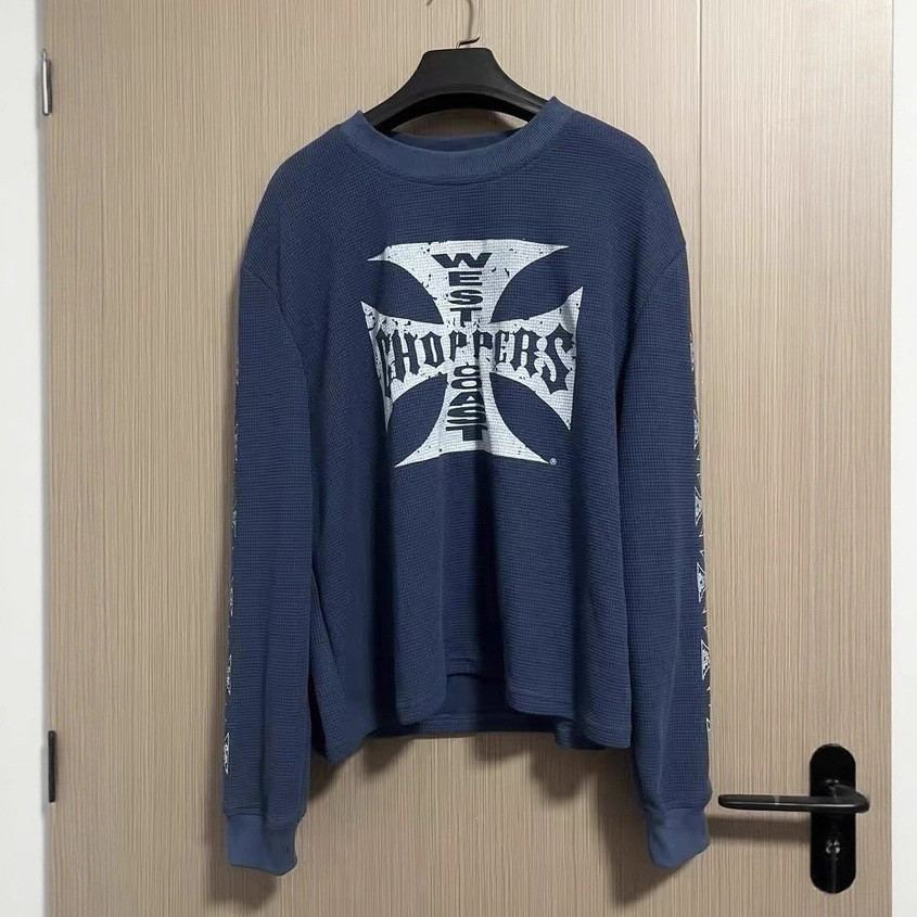 ENRJ west coast choppers vintage Waffle logo Loose Casual Retro Long Sleeve T Shirt