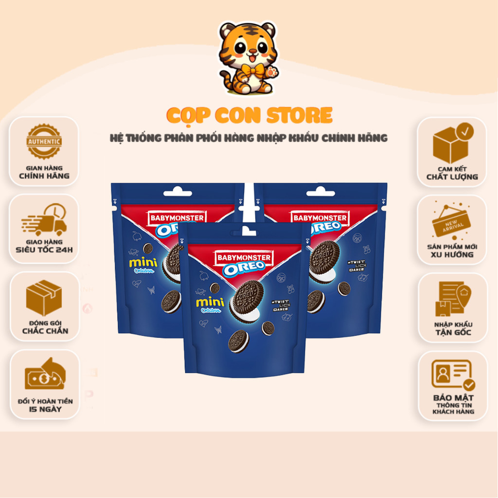 [COMBO 3 BỊCH] Bánh Quy Oreo BabyMonster Mini Kem Vani 58.4g – Phiên Bản Giới Hạn
