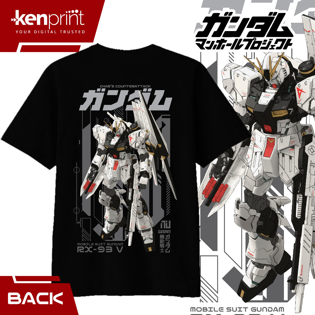 Áo thun nam cotton chủ đề Gundam Nu Gundam, phong cách casual
