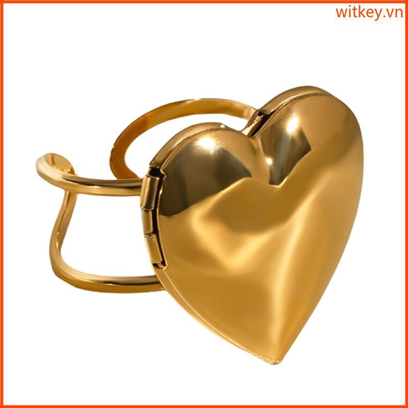 WIT Heart Photo Locket Nhẫn Thiết kế mở đa chức năng Phong cách