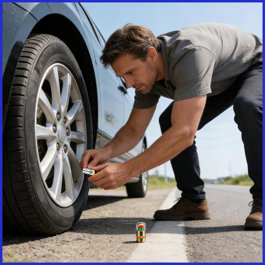 Mũ Áp Suất Lốp Có Cảm Biến 4 Miếng 3 Màu 2.4Bar 36PSI Màn Hình Áp Suất Lốp Cho Ô Tô Xe Ô Tô caeudopv