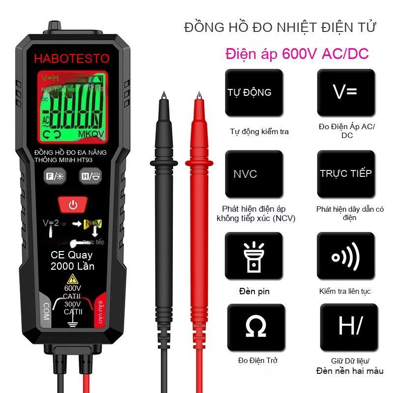 Đồng Hồ Đo Điện HABOTEST HT93 True RMS - Đo Áp AC/DC 600V Tự Động Chọn Dải Kiểm Tra NCV Thông Mạch A