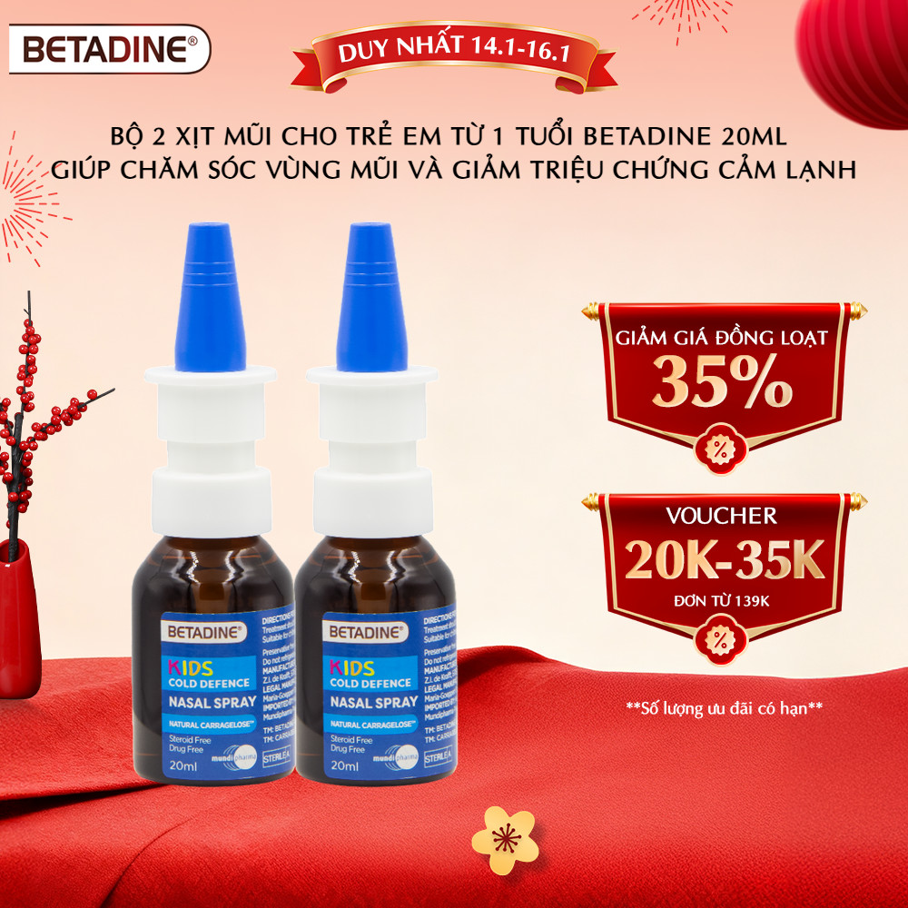 Bộ 2 xịt mũi cho trẻ em từ 1 tuổi Betadine 20ml chăm sóc vùng mũi, giảm triệu chứng cảm lạnh