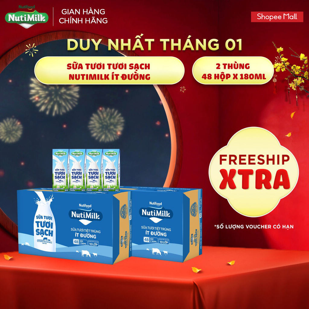 COMBO 2 Thùng 48 Hộp Sữa Tươi Tươi Sạch NutiMilk 180ml