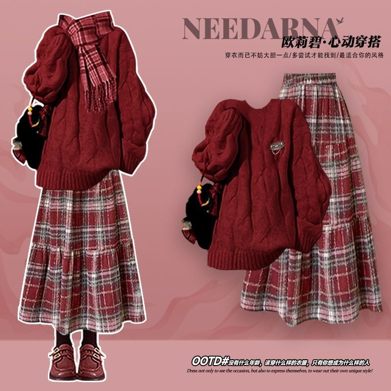 Áo sơ mi và đầm dệt kim đỏ thời trang cho mùa đông, phù hợp cho các nàng tại miền Trung Quốc