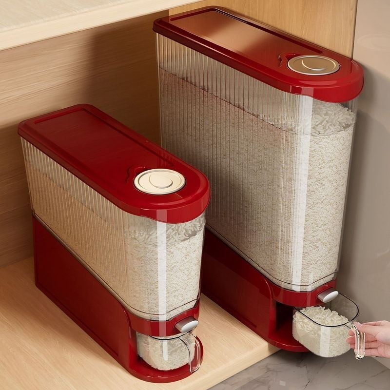 Hộp Đựng Gạo Cao Cấp, Nhấn Mở Một Chạm - Chất Liệu Nhựa Trong Suốt Cấp Thực Phẩm, Thiết Kế Kín Khí Chống Ẩm Mốc & Côn Tr