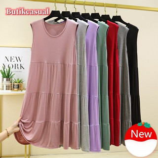 Phụ Nữ Rời Modal Đầm Mùa Hè Mỏng Xe Tăng Váy Trơn A Dòng Dài Ấu Trùng Đầm Xoay Váy Mỏng Thường Ngày Rời Phòng Chờ Mặc Váy Thoải Mái