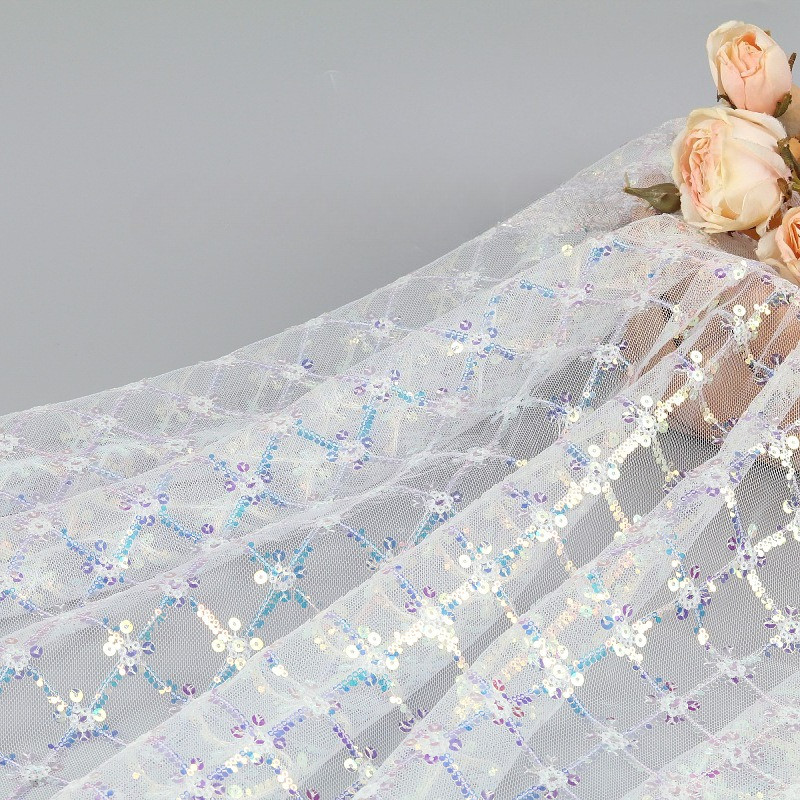 1 Yard Sequin Thêu Vải Quần Áo Vải Gạc Sequin Vải Thêu