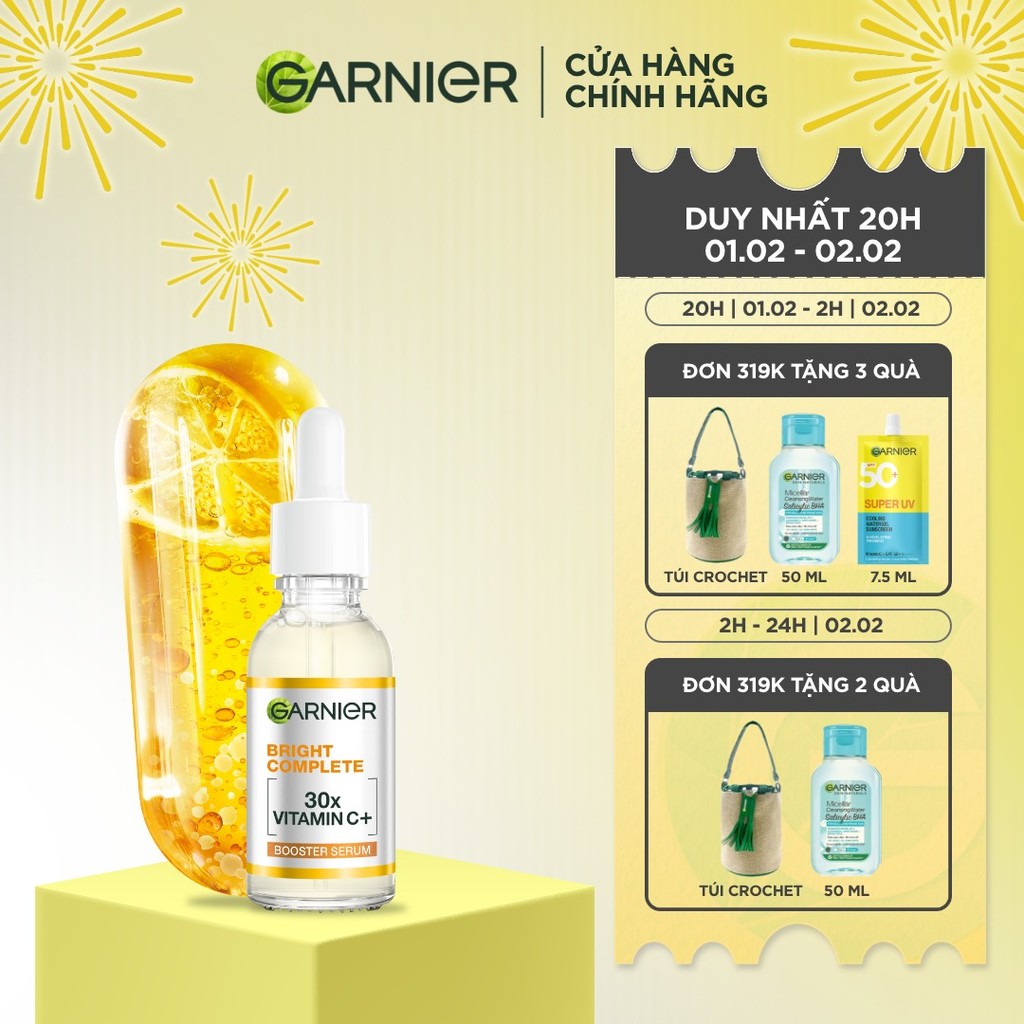 Dưỡng chất ban ngày bảo vệ & dưỡng sáng da [Vitamin C + Niacinamide] Garnier Bright Complete Booster