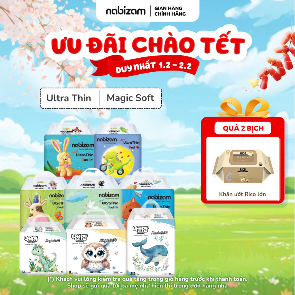 Combo Tã/Bỉm Dán/Quần NABIZAM Êm Mỏng Vượt Trội Chống Tràn Tối Đa Cho Bé Từ 3kg Đến 25kg 20-50 Miếng