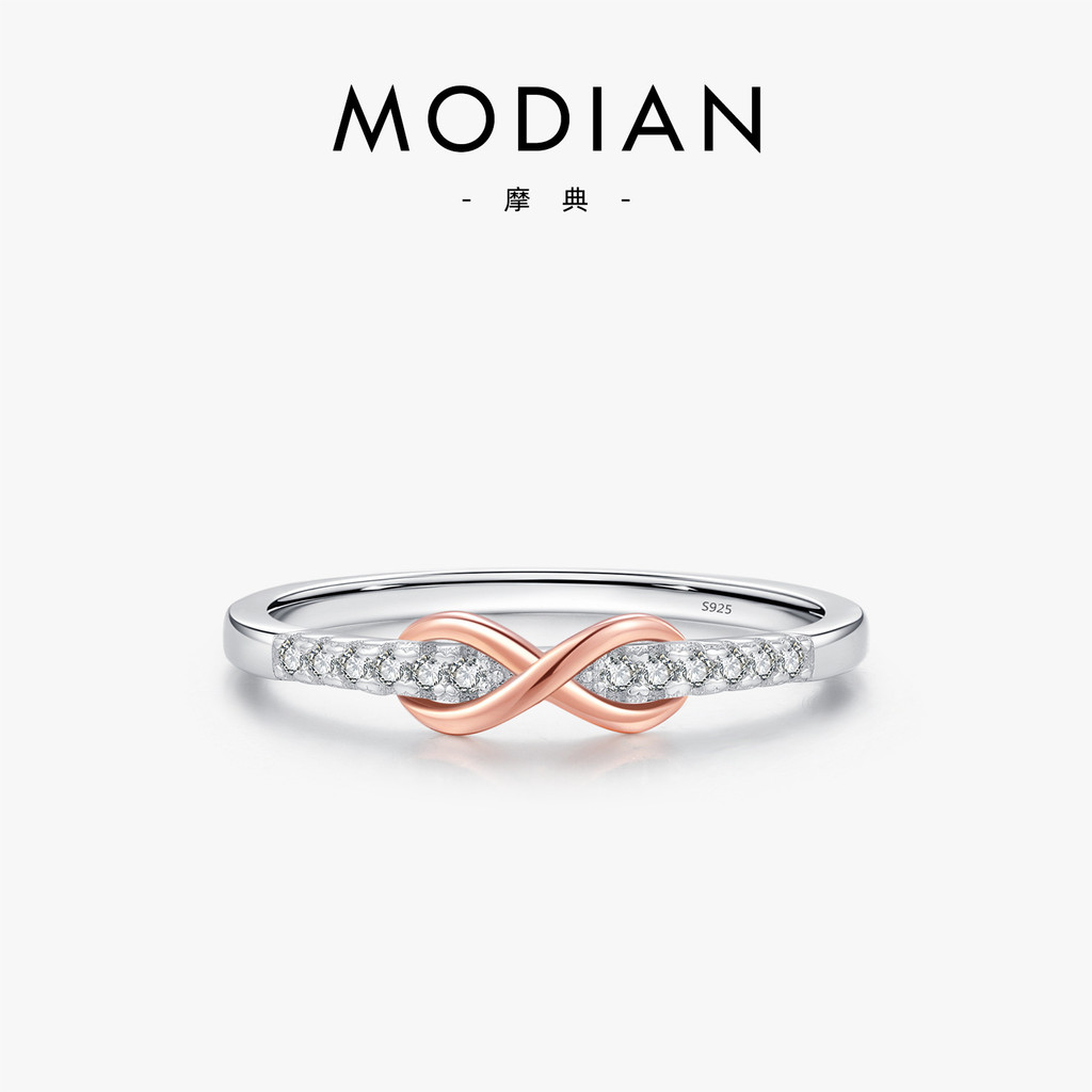 s925Sterling Silver Mobius Strip Ring with Row of Diamonds, Color-Block Design, Rose Gold Plated Rin