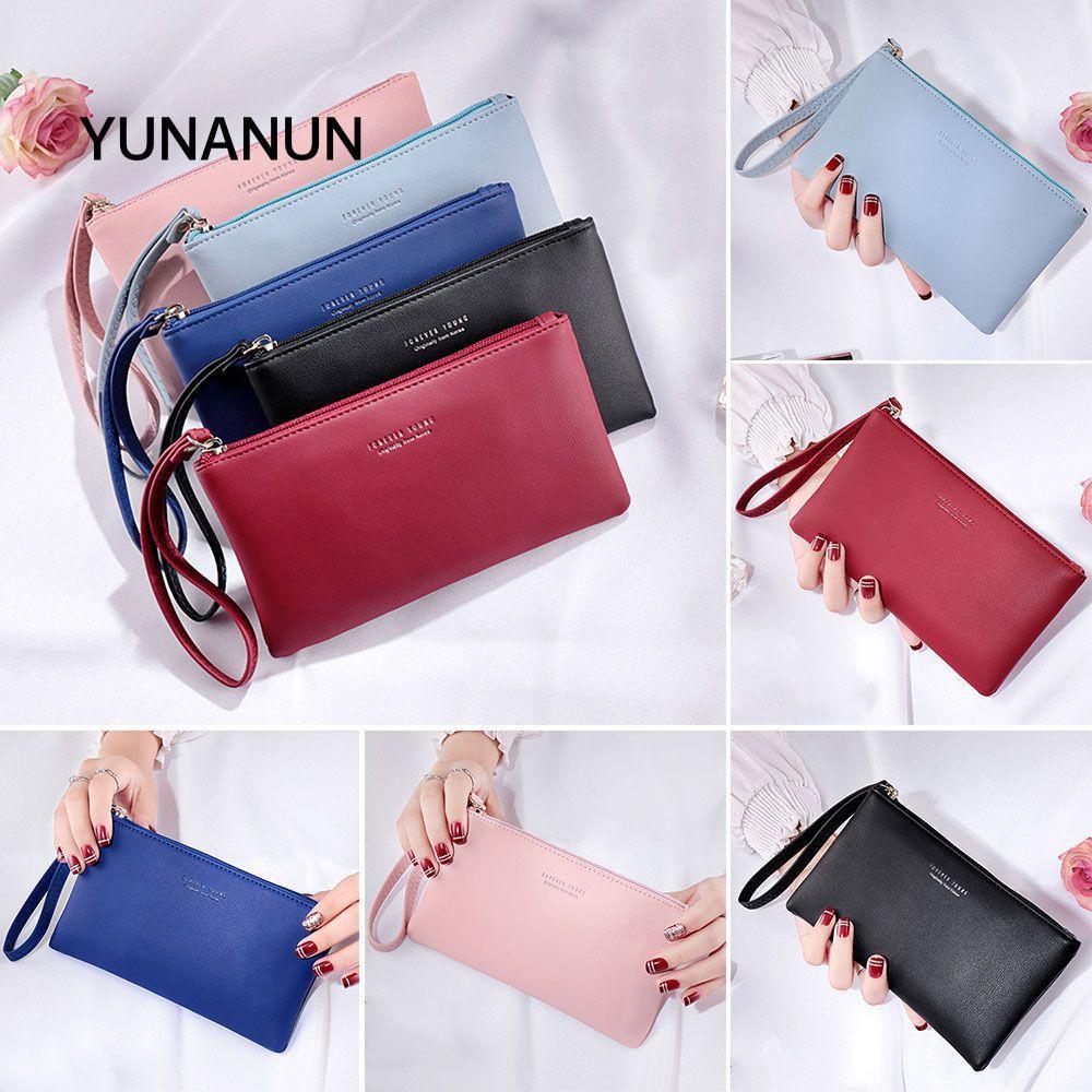 Yunaun Túi đựng tiền xu Vòng đeo tay bằng da PU Zip Ví dài