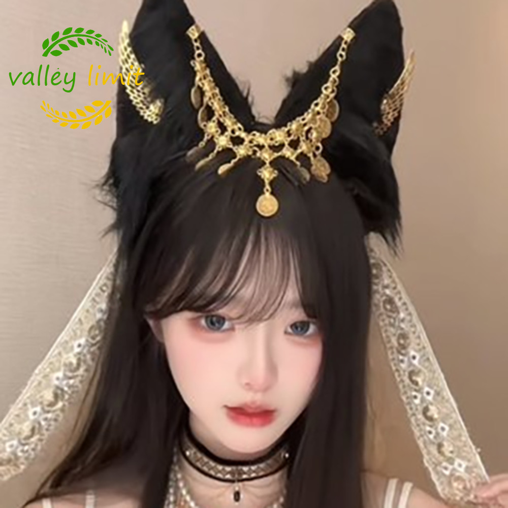 Băng đô tai động vật Valley Limit, Tua rua hợp kim cosplay Anubis, Đôi cánh vàng phong cách Ai Cập c