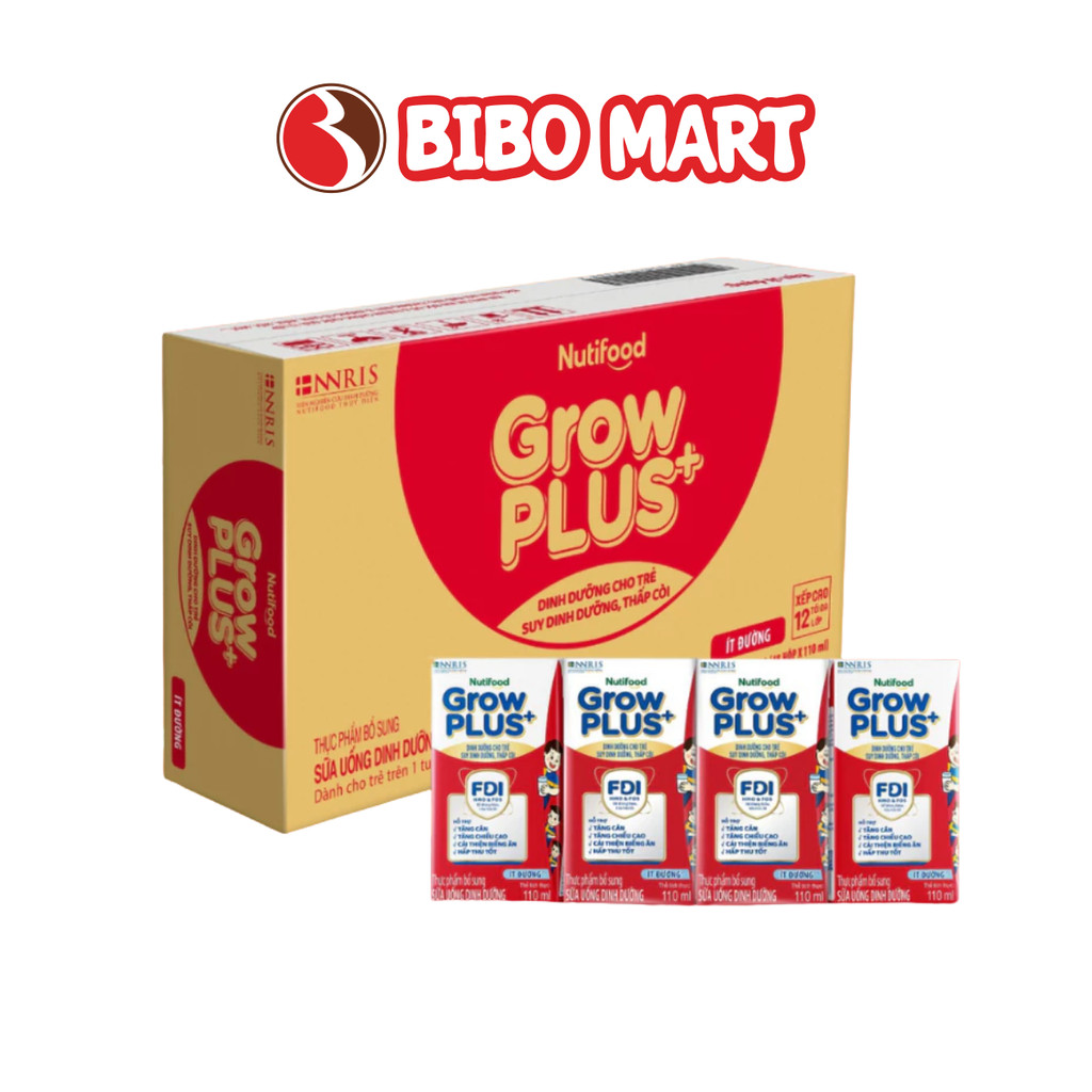 Thùng 48 Hộp Sữa GrowPLUS+ Đỏ Ít Đường Tăng Cân Hỗ Trợ Tiêu Hóa 110ml 180ml - Bibomart
