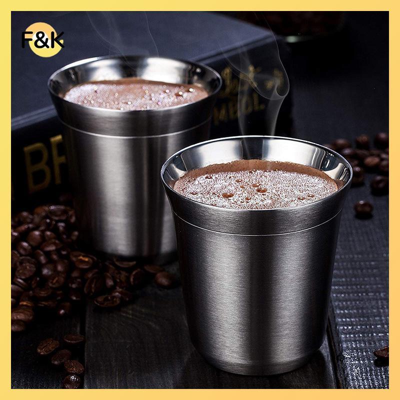F & K 80ml Cốc Espresso bằng thép không gỉ hai tường cách nhiệt Nespresso Pixie Cốc cà phê Hình dạng