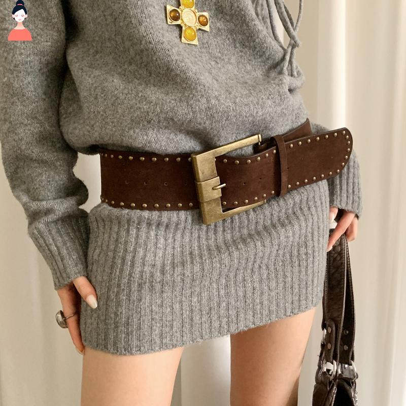 Thắt lưng da lộn cổ điển Punk Gothic Western, phù hợp cho Cowgirl và style Y2K - VN