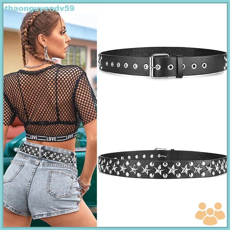 Thaonguyendv59 Đinh Tán Hollow Bullet Punk Belt-Có Thể Điều Chỉnh Gothic Rock Studded Thắt Lưng Da C
