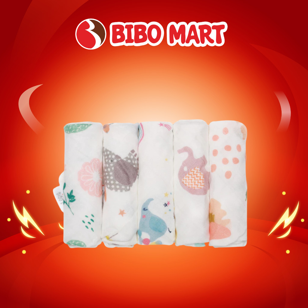 Set 5 Khăn Mặt Cotton Sợi Tre 4 Lớp 30x30cm - Bibomart