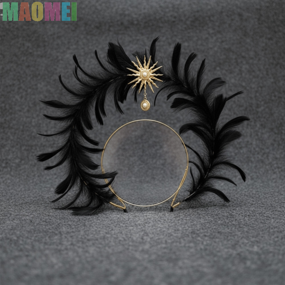 MAOMEI Feather Glory Crown Headband, Hai Lớp Glory Shape Virgin Mary Queen Tiara, Phong Cách Vintage