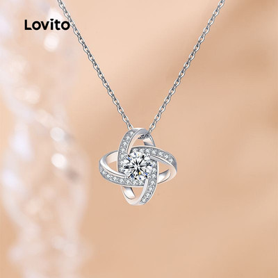 Lovito Dây Chuyền Thanh Lịch Phong Cách Hàn Quốc Dây Chuyền Bạc Đính Kim Cương Lấp Lánh LFA114101