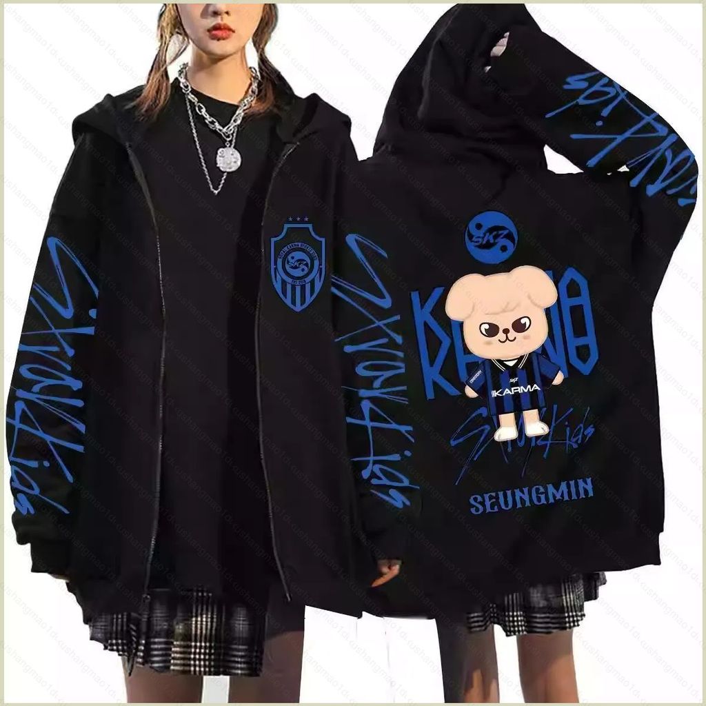 XS1 Stray Kids skzoo KARMA anime dây kéo Áo khoác Hoodie Unisex Top XS1