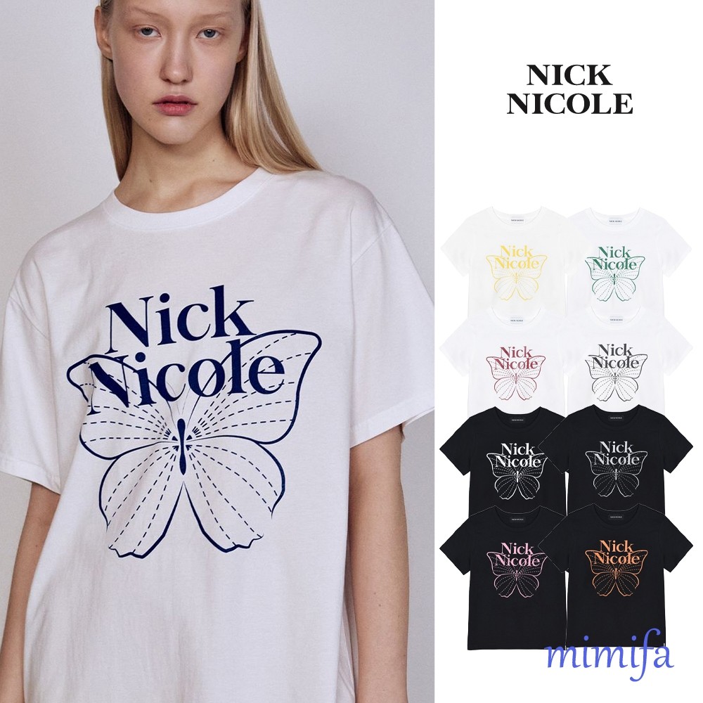 Nam Nữ Áo Thun Tay Ngắn Cotton Nguyên Chất Logo Bướm NICK & NICOLE - Size Lớn