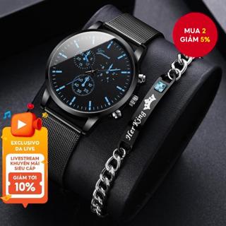 Bộ đồng hồ nam công sở tinh tế - Đồng hồ thạch anh lưới & Vòng tay vương miện