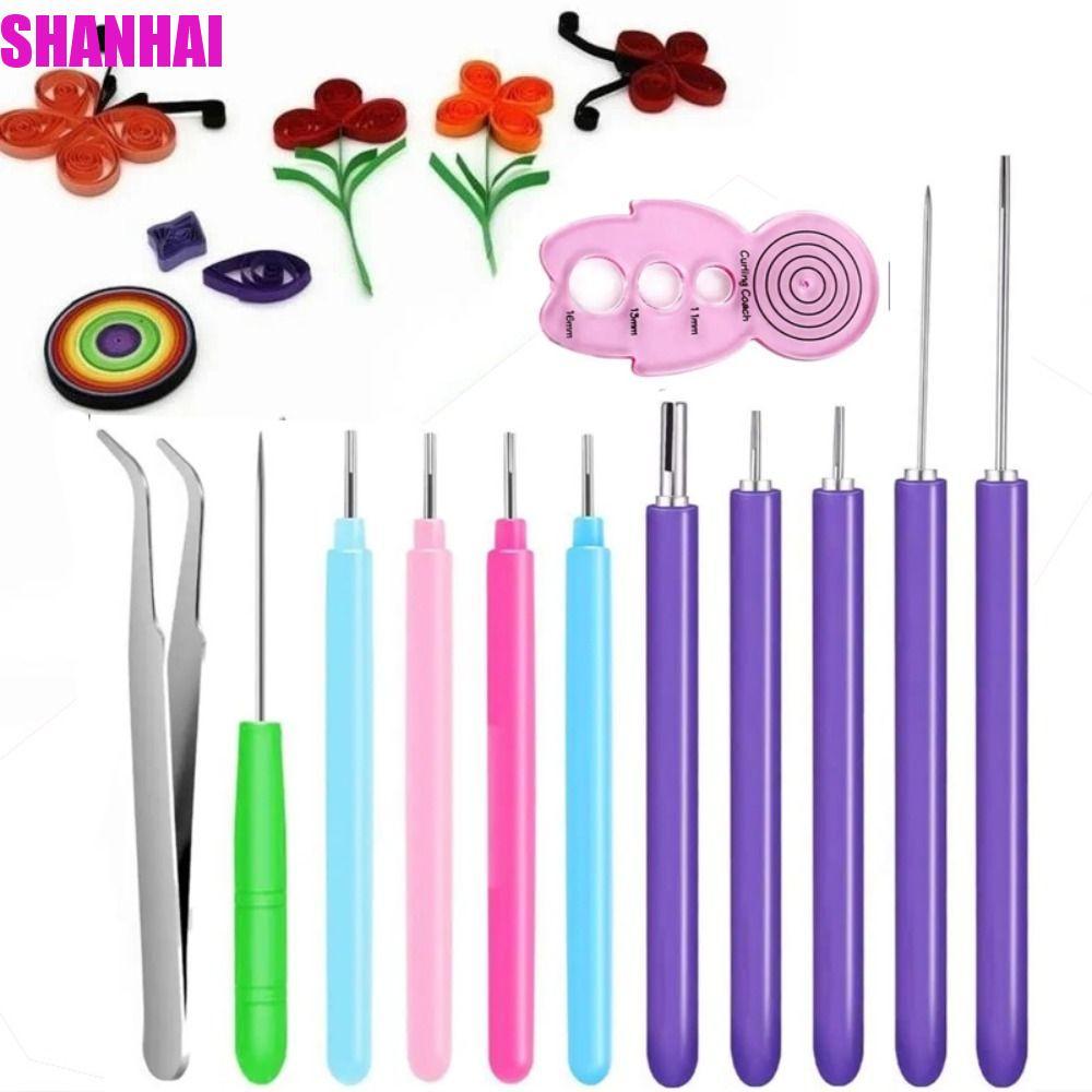 SHANHAI 12 Bộ Kim Quilling, Giấy Thủ Công Giấy Uốn Dụng Cụ Quilling, Dải Giấy Nhiều Kích Thước Quill