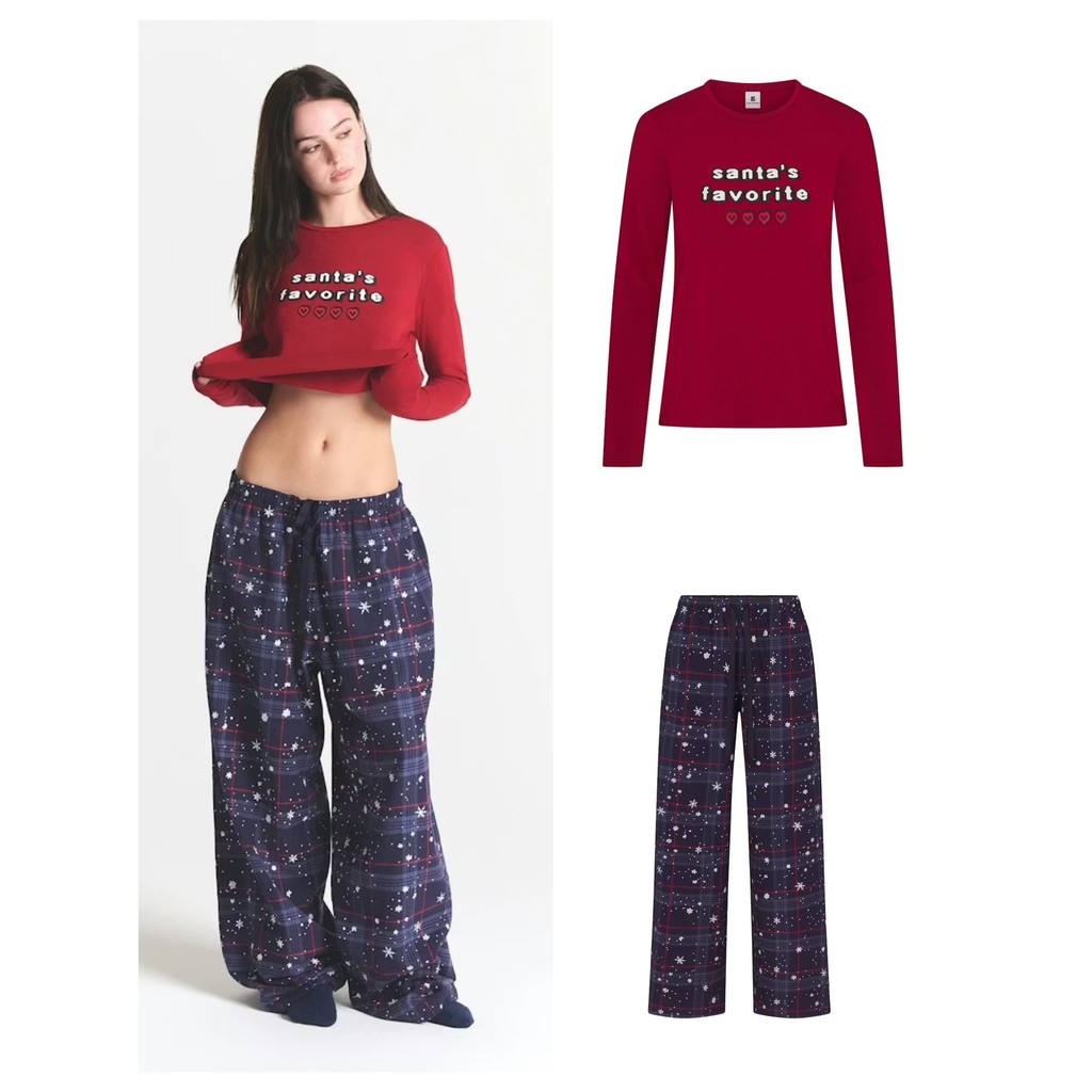 Skims Christmas limited edition pajama set, long-sleeved and long-pants loungewear set with snowflak