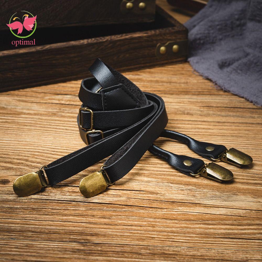 Suspenders Nam Phong Cách Anh, Da 1,5cm, Kẹp Kim Loại Màu Đen