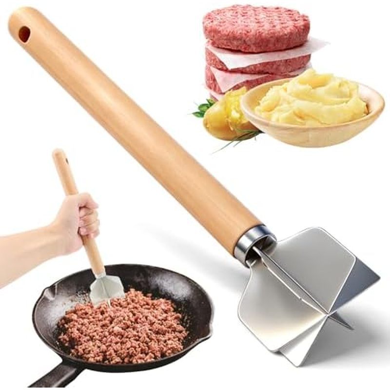 Máy Xay Thịt Inox 304, Máy Xay Thịt Bò 6 Mảnh Cấp Thực Phẩm Khoai Tây Máy Nghiền Hamburger Smasher Dụng Cụ Nấu Ăn Nhà Bếp Rau Puree 11 ''