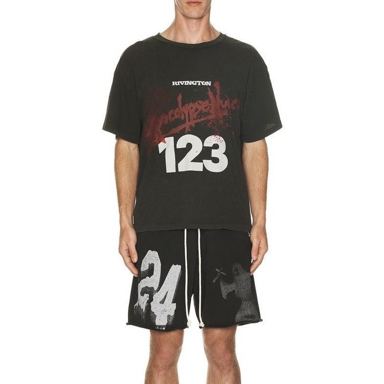 QKUQ RRR123Vintage Logo Printed washed vintage cotton loose casual short sleeve shirt T Men's T-shir