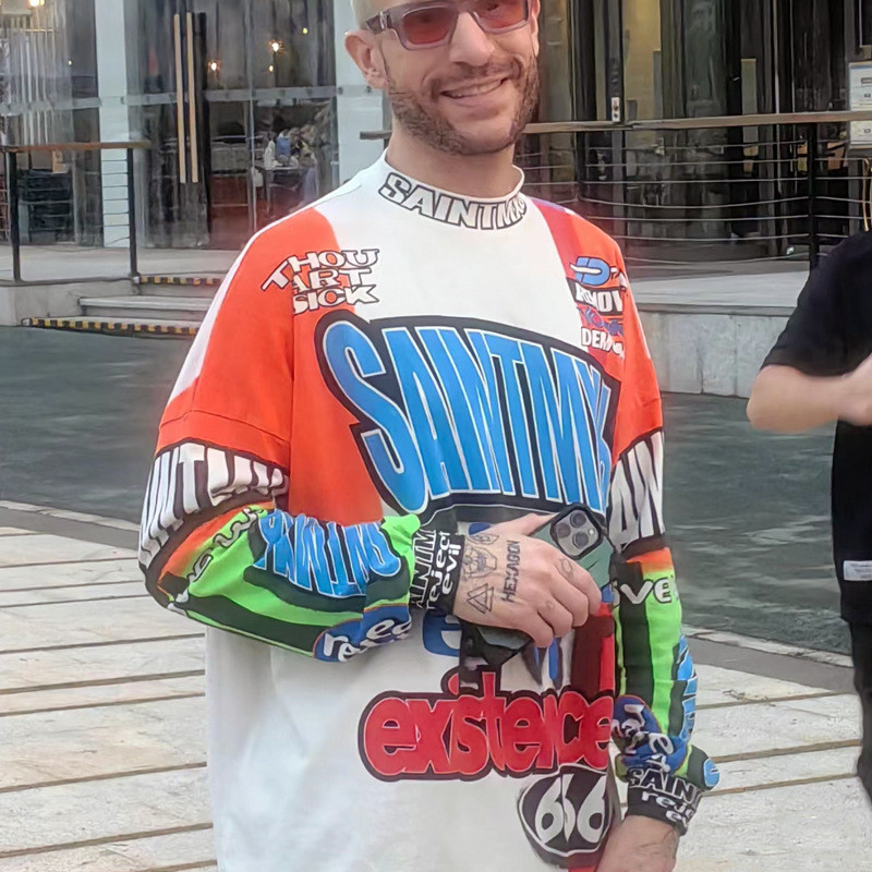 XFWV SAINT MICHAEL DRYBRO G-Dragon style distressed vintage motorcycle long-sleeve base shirt