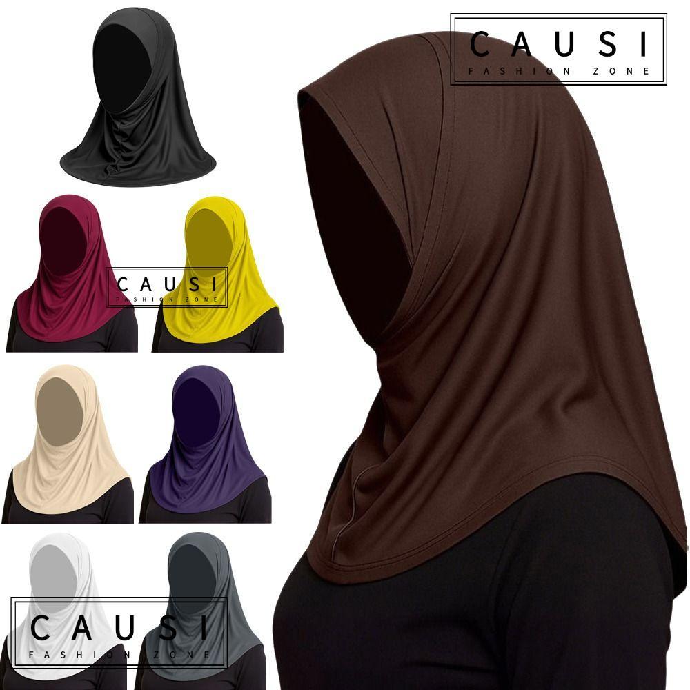CAUSI Nữ Khăn Hijab, Băng Lụa Bảo Vệ Cổ Hijab Tức Thì, Spandex Thanh Lịch Màu Trơn Chống Nắng Để Mặc